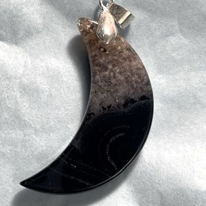 Black and White Stripes Agate moon pendant.